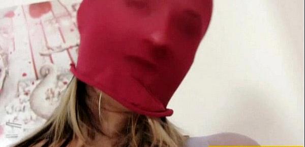  Hot blonde red spandex mask on her face